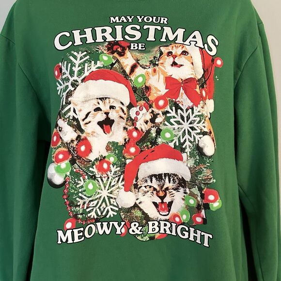 Fifth Sun Ugly Christmas Sweater Womens XL Kitty Cats Holiday Party Green Tree - Picture 2 of 6